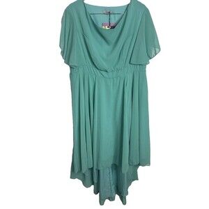 LAPA PLUS Mint Green High Low Chiffon Flutter Sleeve Dress 3XL NWT